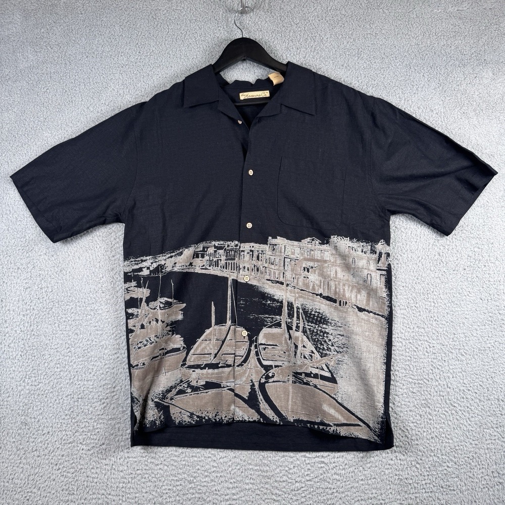 Vtg‎ The Havanera Co Shirt Men Small Black Button Up Short Sleeve Rayon Silk